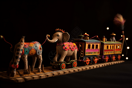 羊毛毡动物马戏团列车图片