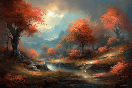 秋季风景油画图片