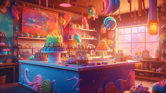 色彩缤纷的甜品店图片