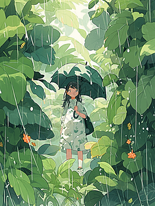 少女在雨中背景图片