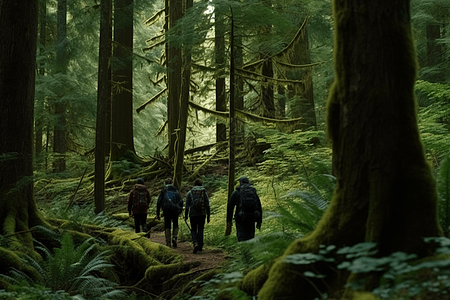 森林多人徒步图片