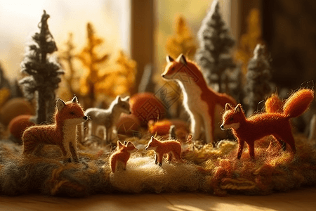 一群狐狸的毛毡玩具图片