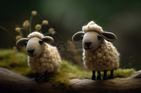 两只可爱毛毡羊图片