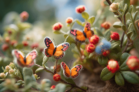 花丛里的毛毡蝴蝶背景图片