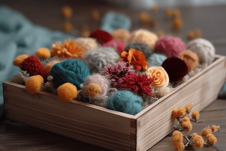 桌上的羊毛毡花朵图片
