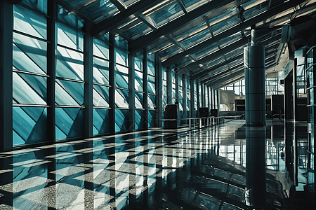 空旷机场的玻璃窗图片