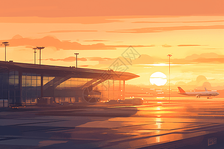 黎明照射的机场图片