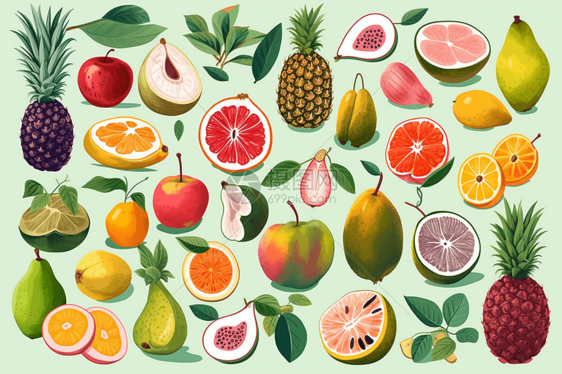 水果的平笔画风格插图图片