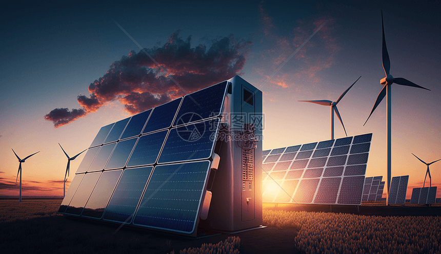 电池厂和风力发电机高清图片下载-正版图片600014034-摄图网