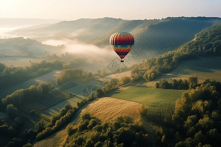 热气球在空中漂浮图片