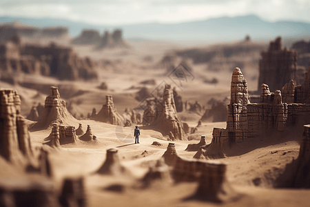 在荒漠中行走的小人图片