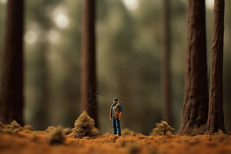 微型小人在树林里图片