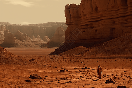 探险家穿越广阔的火星场景图片