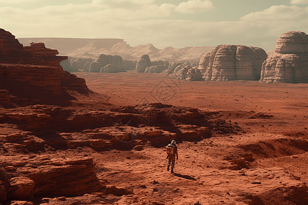 冒险家在火星上探索的景观图片