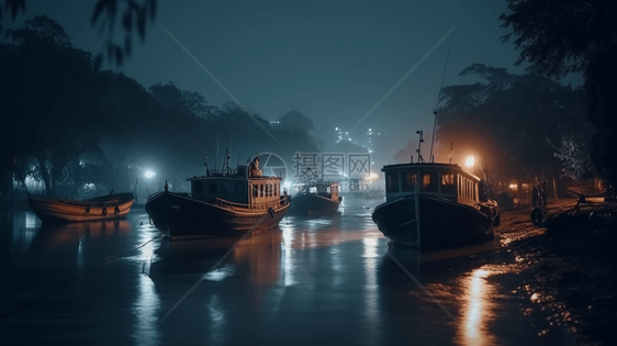 渔船的夜景图片