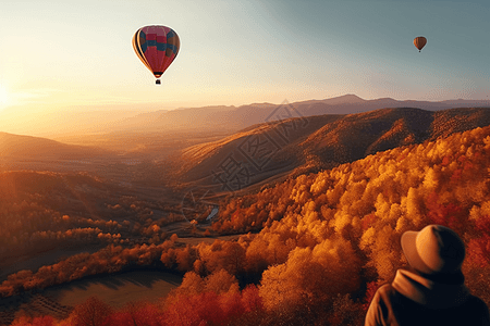 热气球与秋色图片