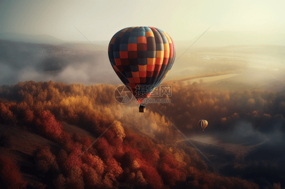 热气球与美景图片