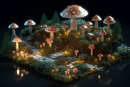 蘑菇精灵的化童话花园图片