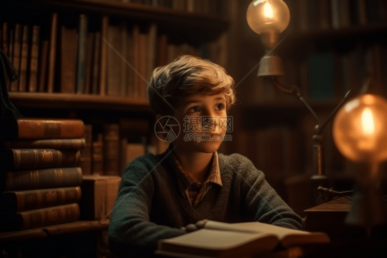 书房中的小男孩图片
