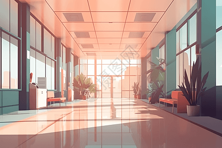 手术室医院走廊背景插画