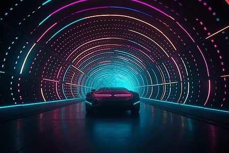 未来派汽车驶过隧道图片