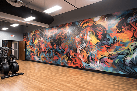 墙上个性的涂鸦健身房内的艺术壁画图背景
