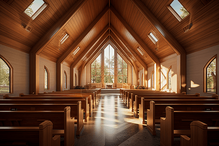 木制教堂室内效果图图片