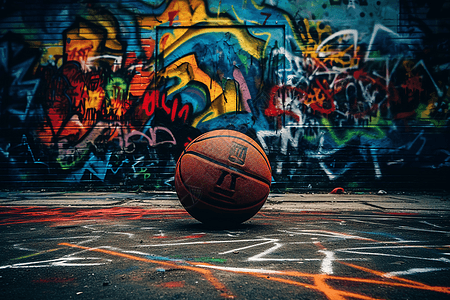 篮球场涂鸦街头涂鸦和篮球背景