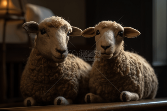 2个羊毛毡制小羊图片
