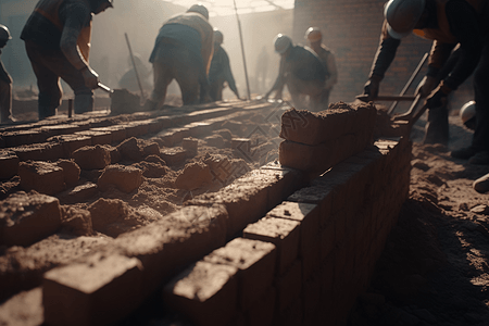 道路铺装建筑工人铺砖背景