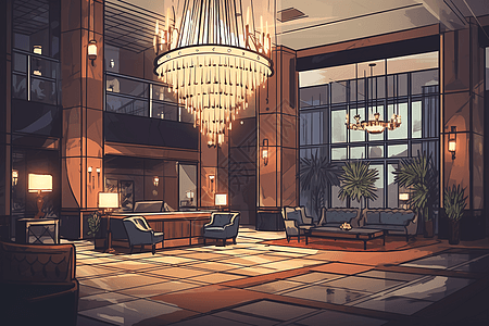 石 灯酒店大堂的插图插画