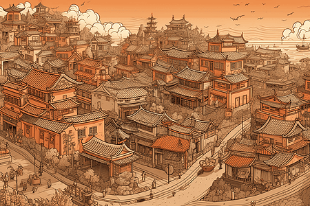 中国古代城市建筑插画图片下载-正版图片600096339-摄图网