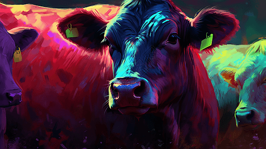 萌 牛彩色的牛插画