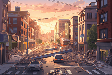 城市地震插画高清图片