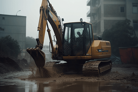 雨中的挖掘机背景图片