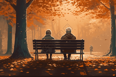 秋天公园里的夫妇图片