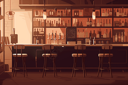 酒吧喝酒酒吧的平面插图插画