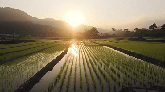 有机农业杂交水稻的田野背景