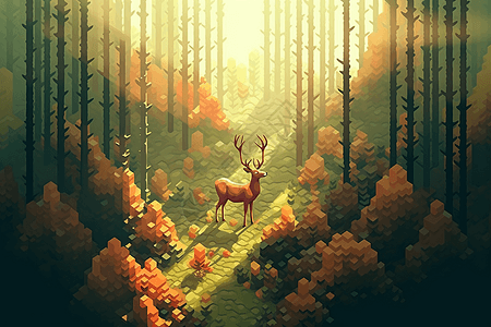 像素艺术森林鹿背景图片
