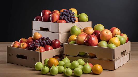 新鲜的水果和可持续纸箱高清图片