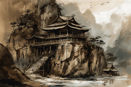 岩石上的中国馆背景图片