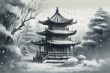 冬季景观中的中国馆背景图片