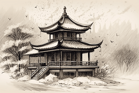 冬季的中国馆背景图片