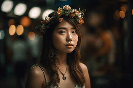 头戴花环的亚洲女性图片