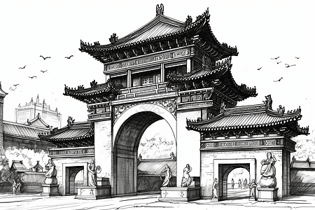 中式宫门建筑背景图片