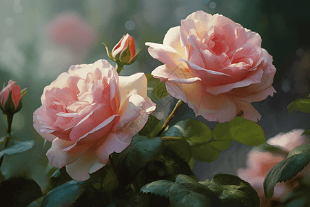 经典粉色玫瑰的插画图片