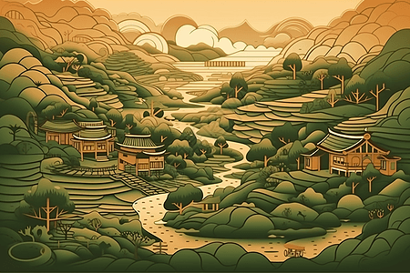 古老的中国茶园背景图片