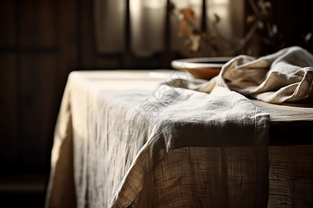 传统亚麻桌布背景图片