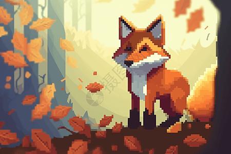 秋叶和狐狸像素画背景图片