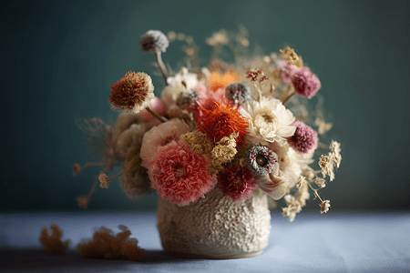 羊毛毡花卉的中间镜头图片